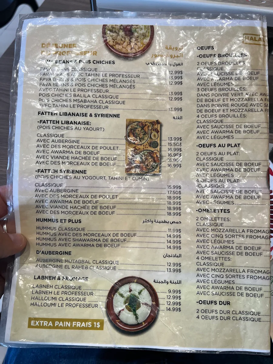 Menu, Restaurant Le Professeur