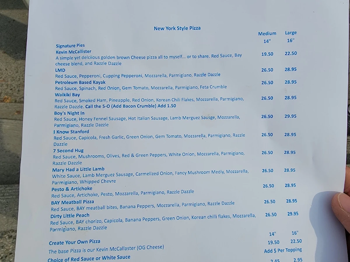 Menu, The BAY Gibsons