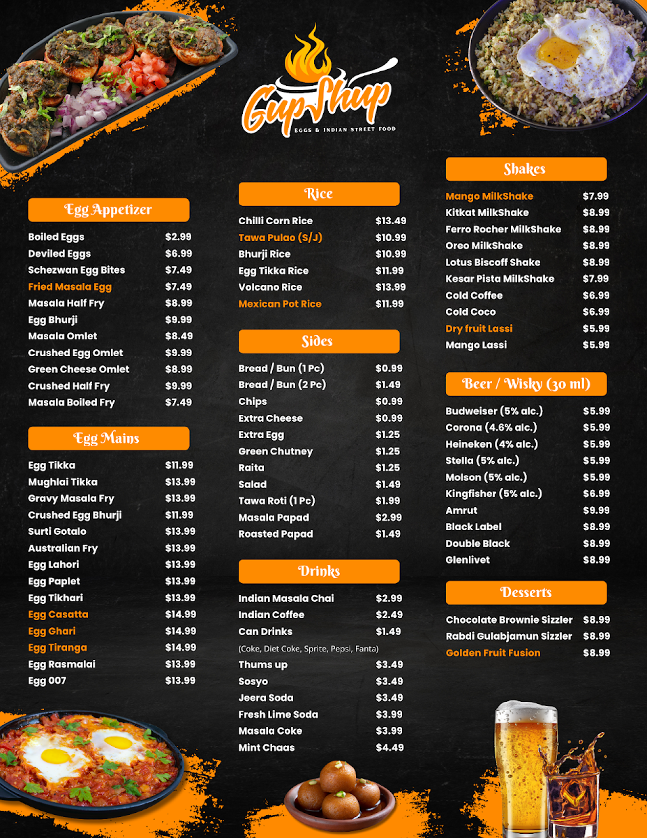 Menu, GupShup - Eggs & Indian Street Food