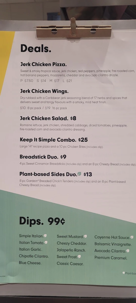 Menu, Panago Pizza