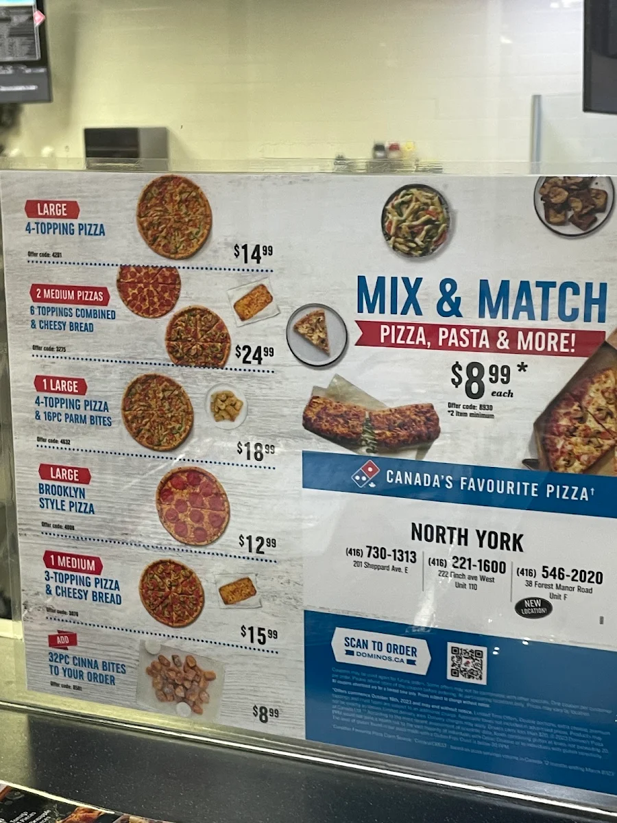 Menu, Domino's Pizza