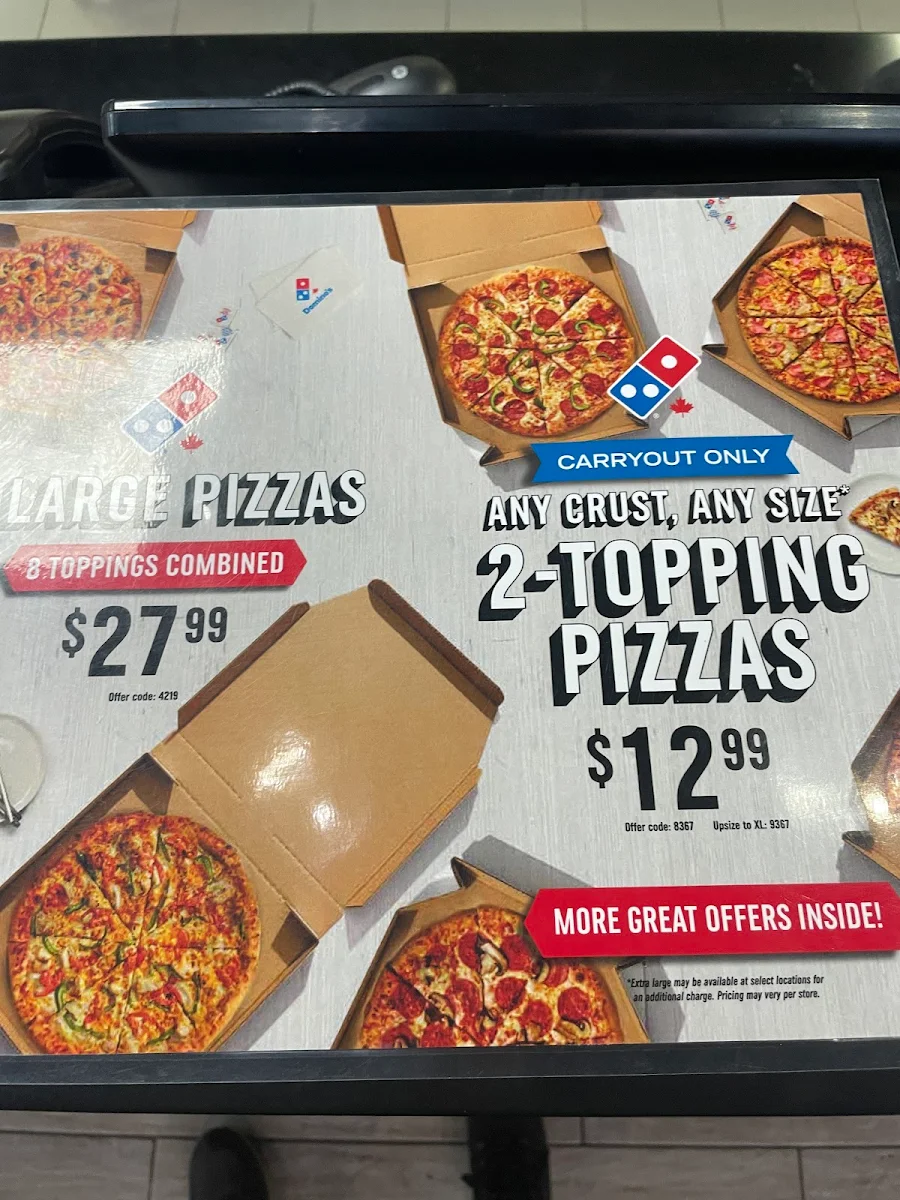 Menu, Domino's Pizza