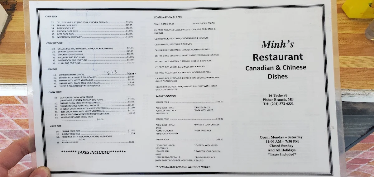 Menu, Minh's Restaurant