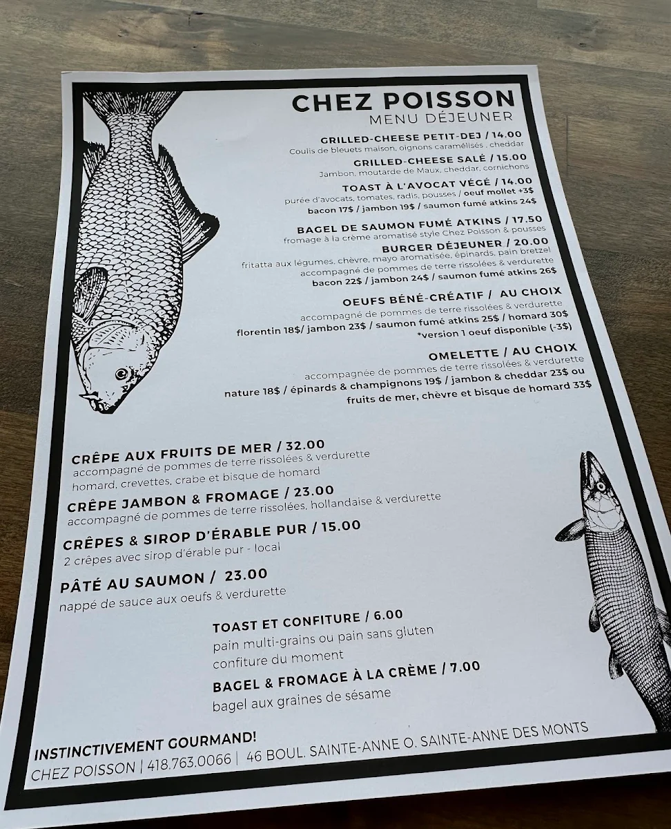 Menu, Chez Poisson