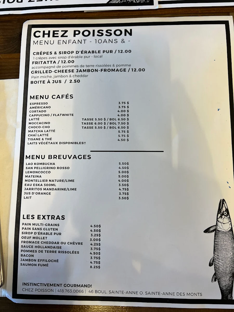 Menu, Chez Poisson
