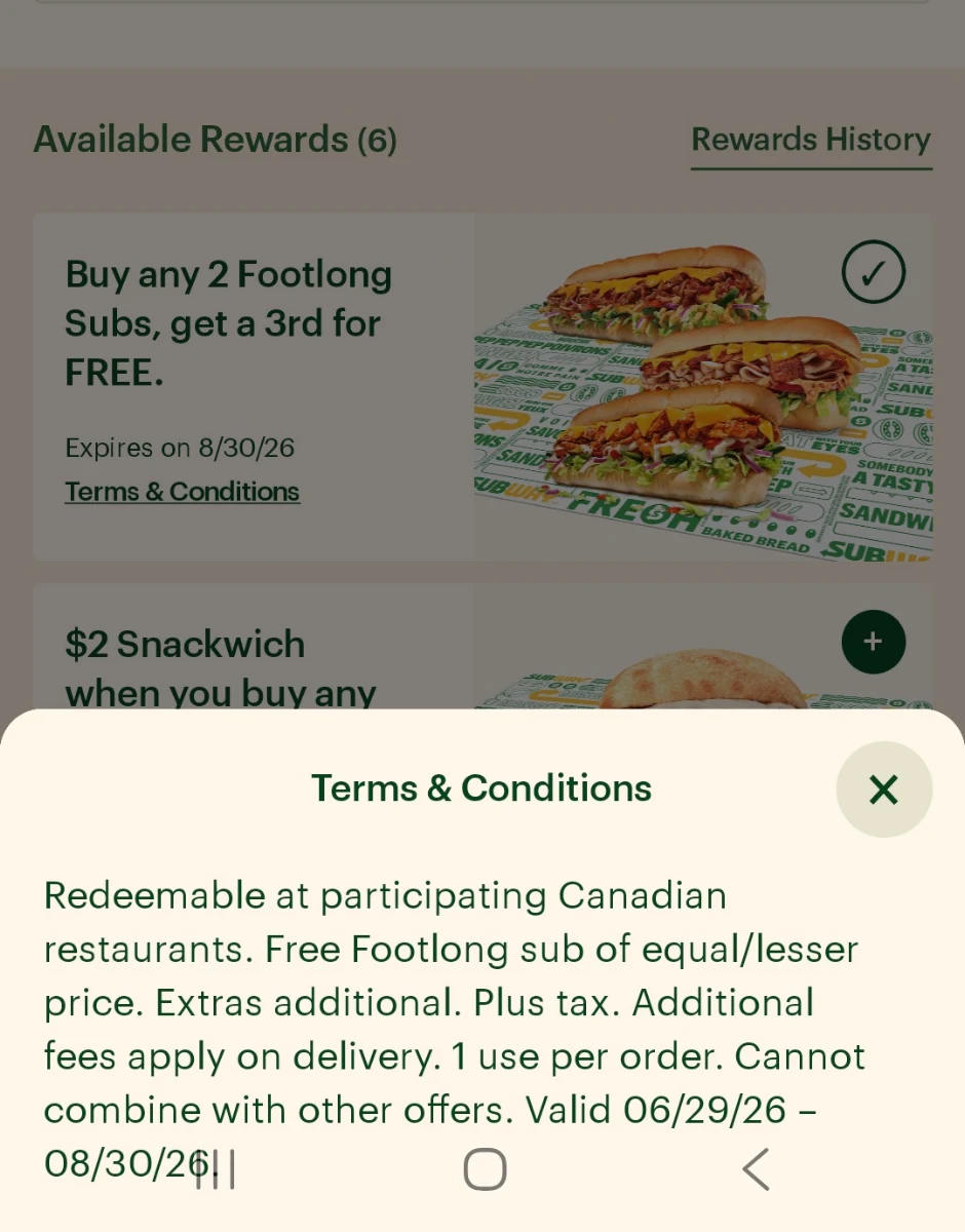 Menu, Subway