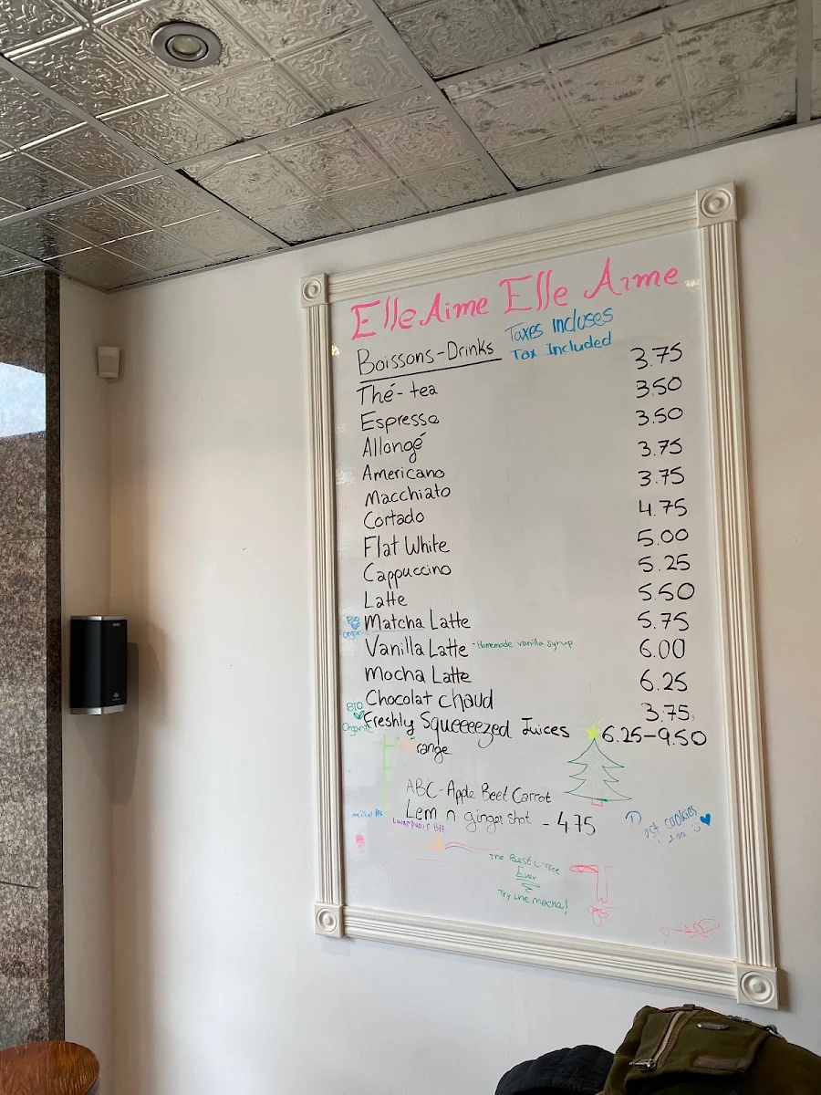 Menu, Cafe Elle Aime Elle Aime
