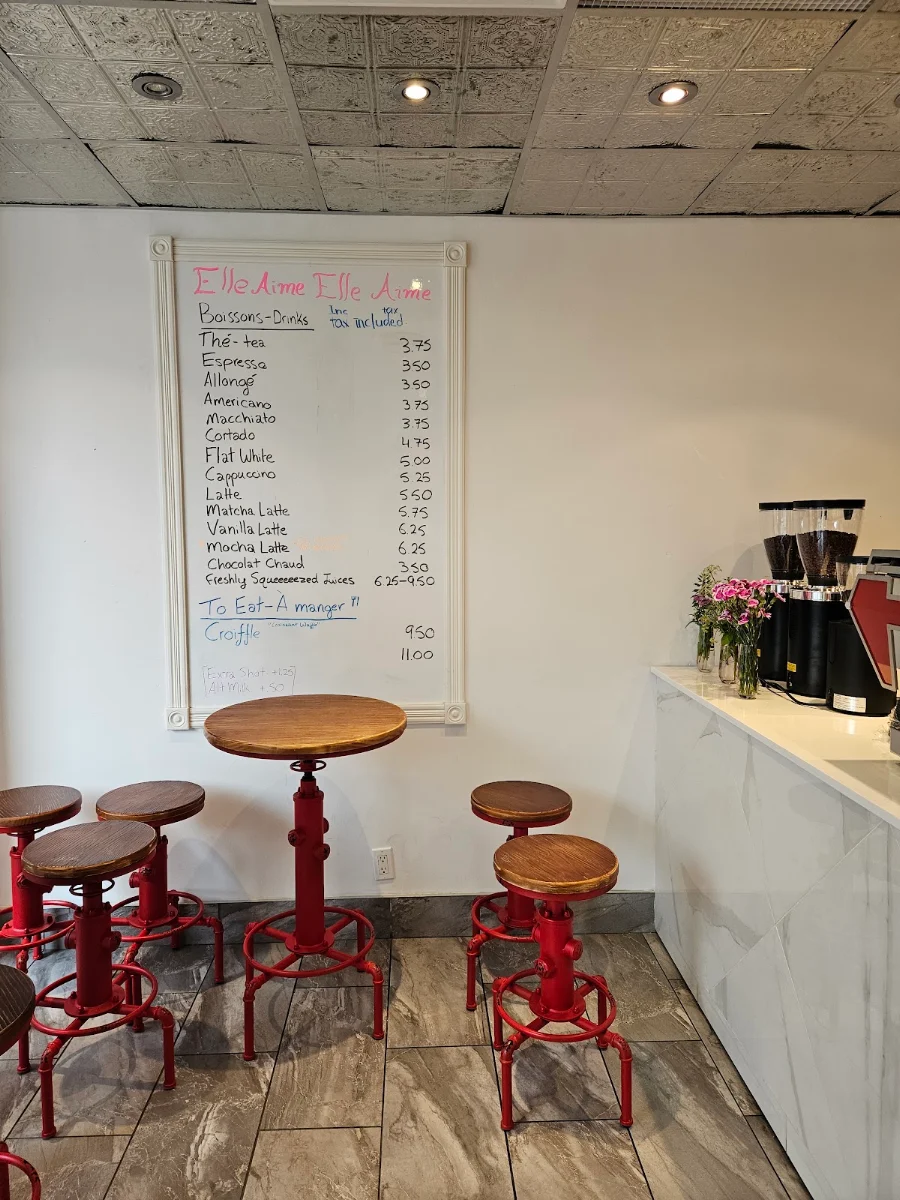 Menu, Cafe Elle Aime Elle Aime