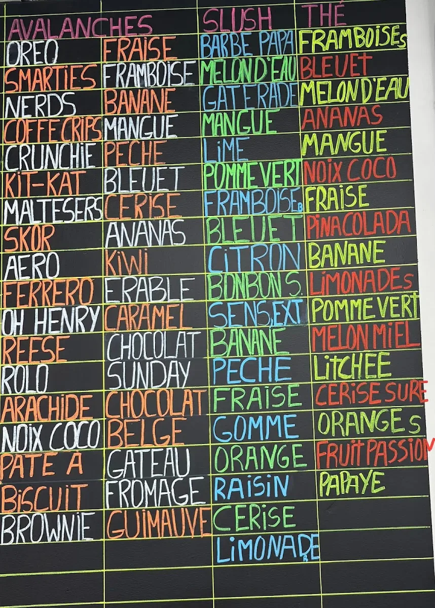 Menu, Bar Laitier l'Avalanche