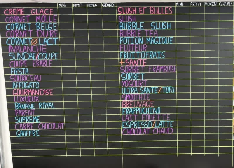 Menu, Bar Laitier l'Avalanche
