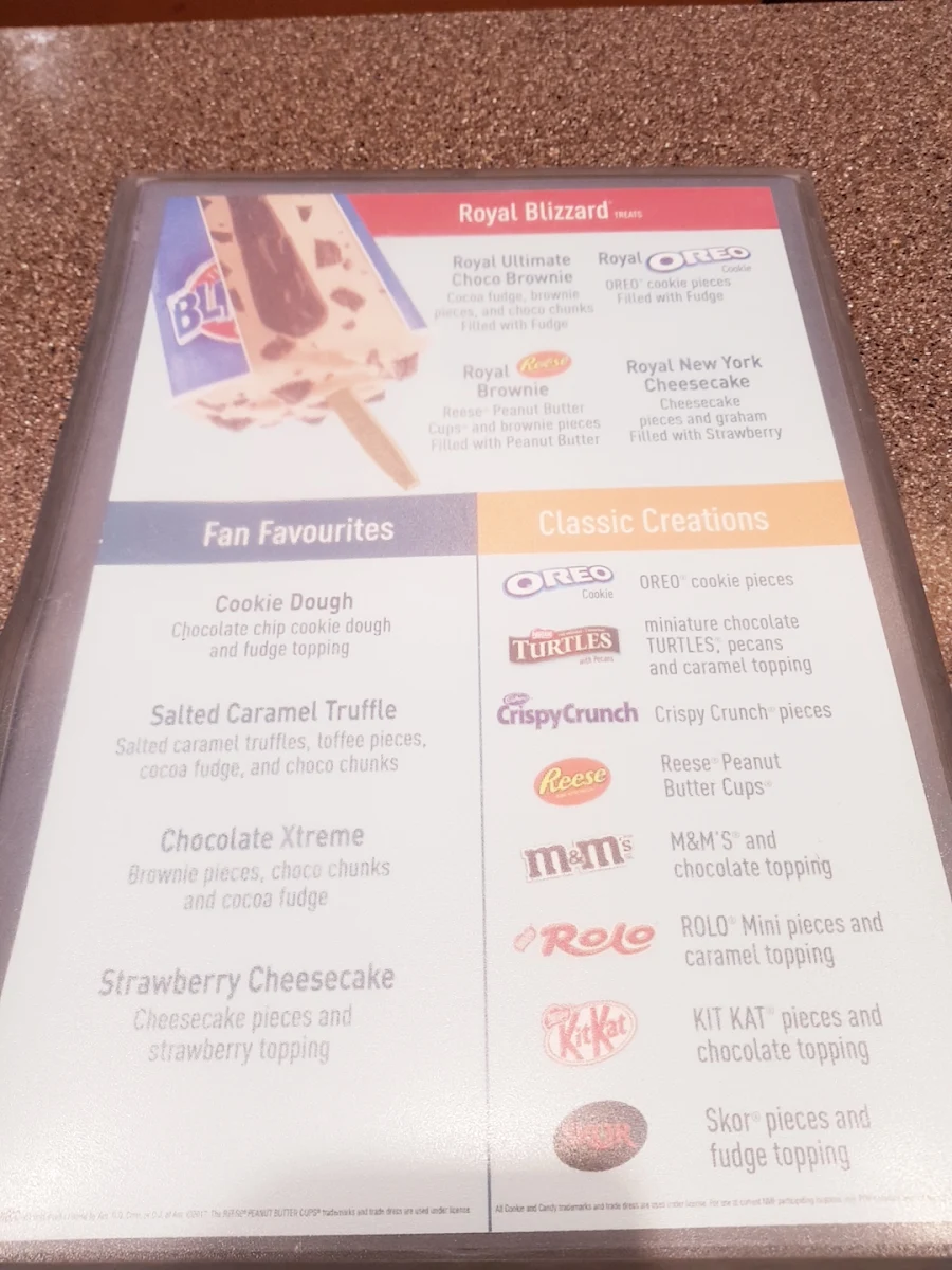 Menu, Dairy Queen Grill & Chill