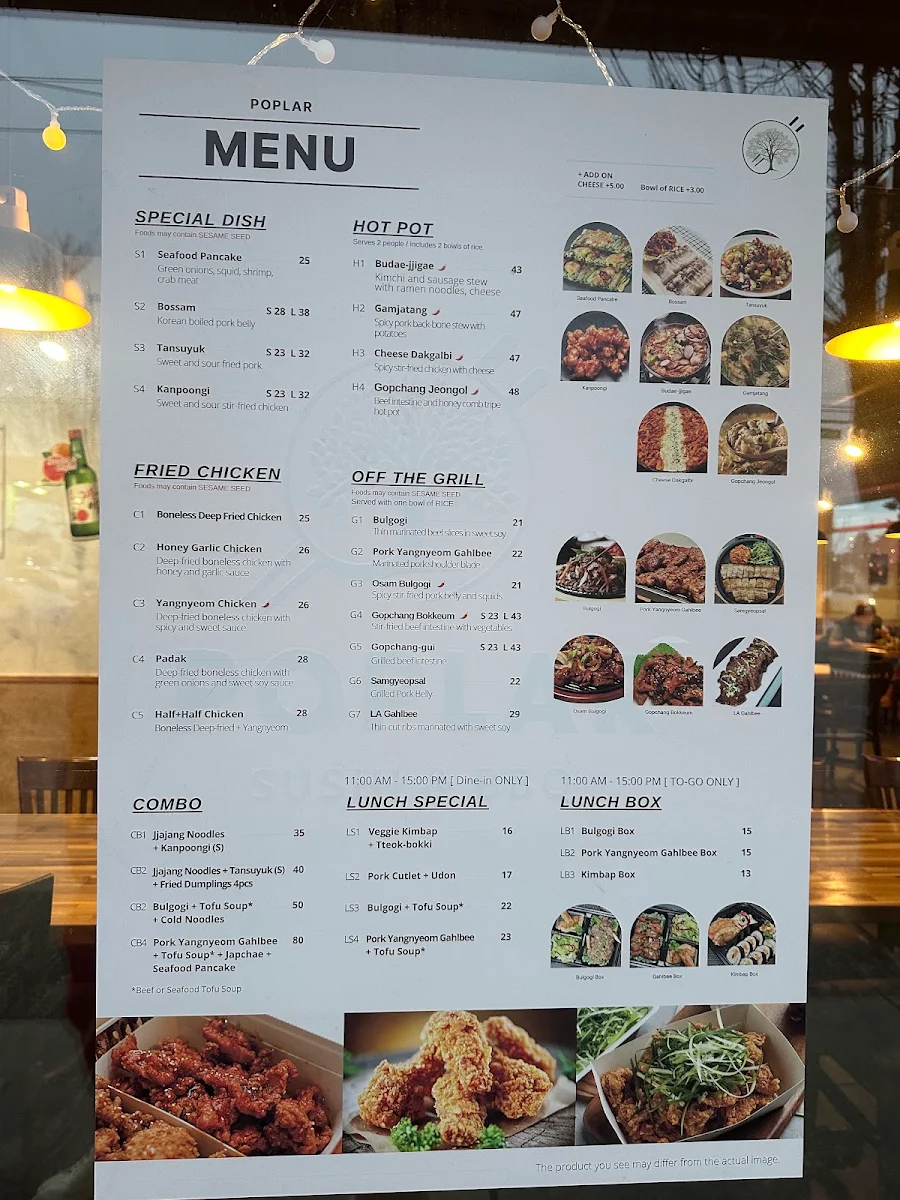 Menu, POPLAR Korean