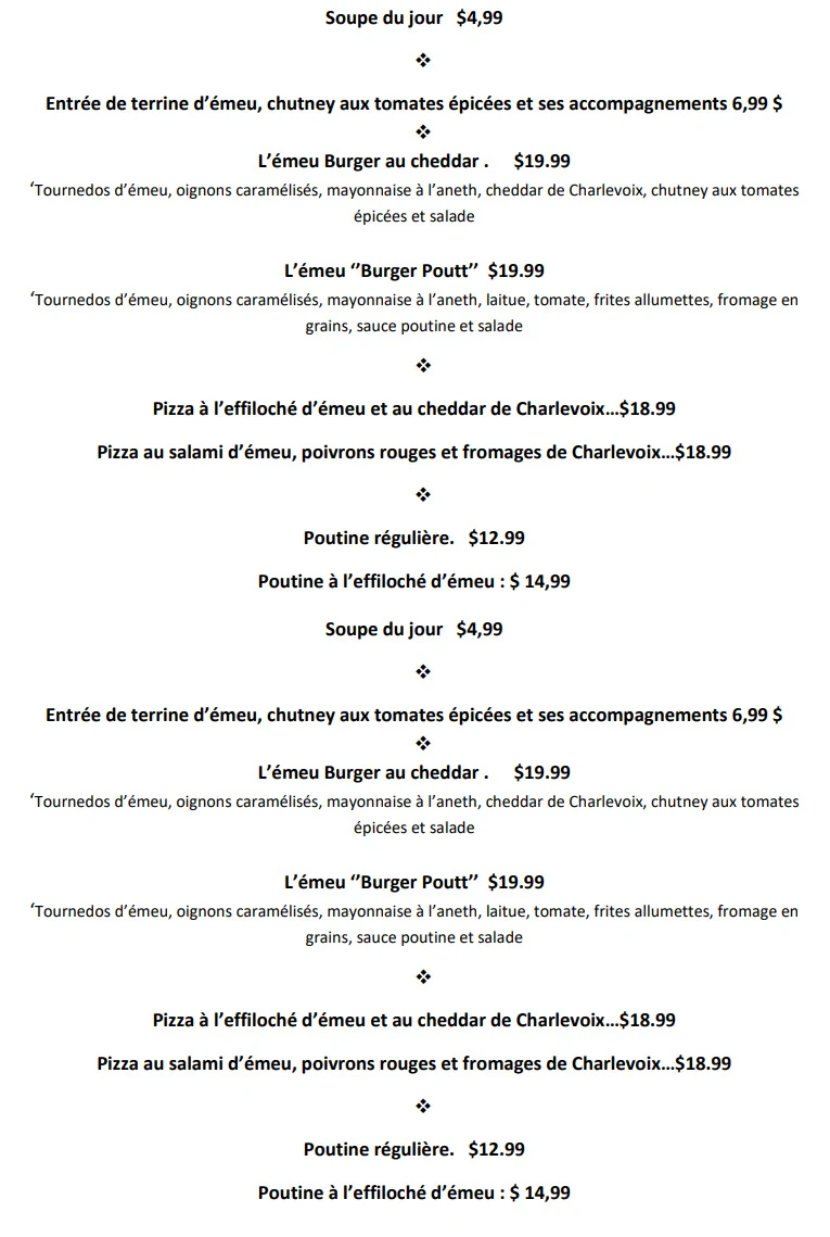Menu, Restaurant Austravoix