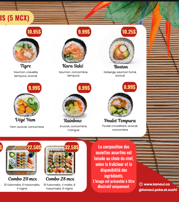 Menu, Kanaui Poke & Sushi