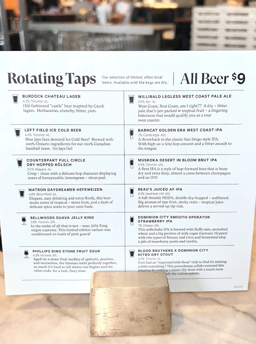 Menu, King Taps First Canadian Place