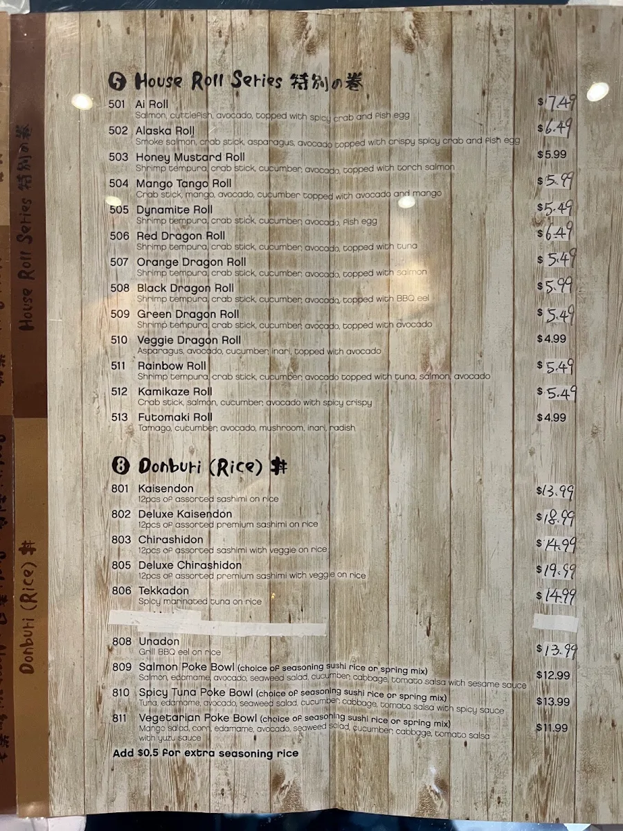 Menu, AiSushi Markham