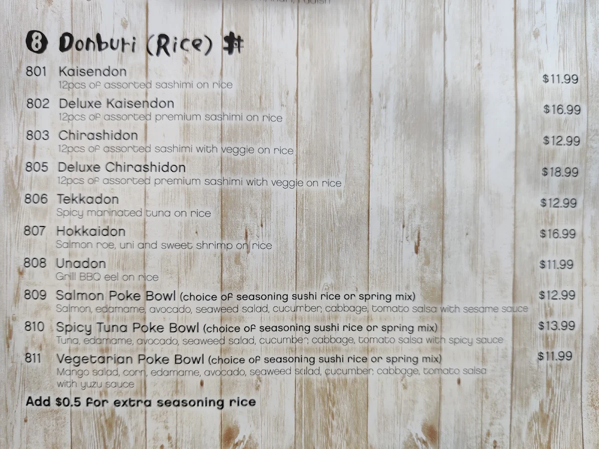 Menu, AiSushi Markham