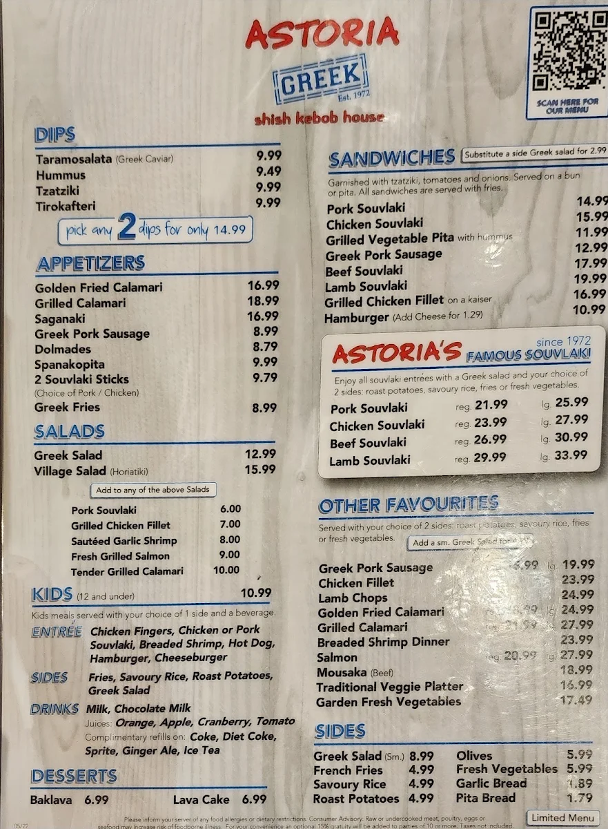 Menu, Astoria Shish Kebob House Vaughan