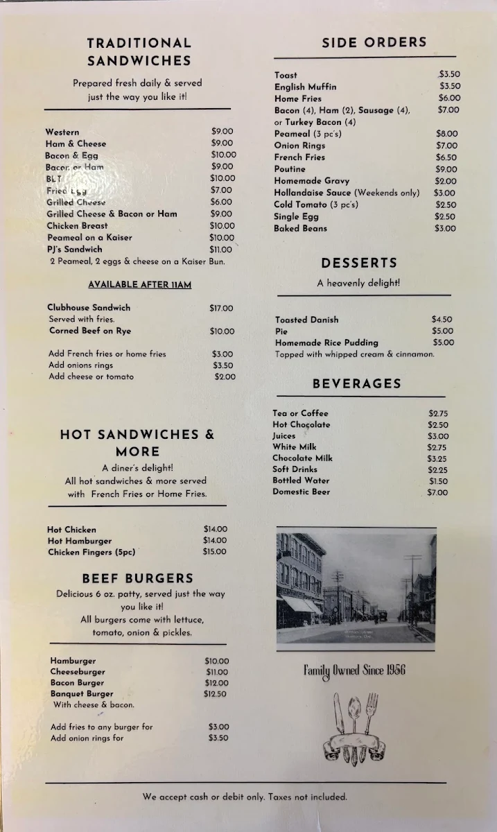 Menu, PJ'S Restaurant