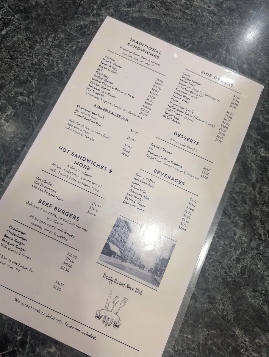 Menu, PJ'S Restaurant