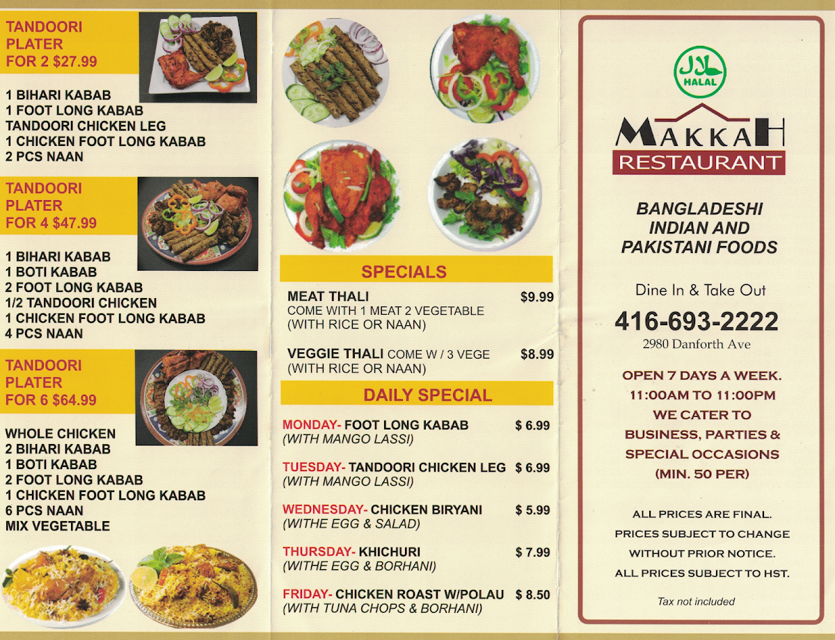 Menu, Makkah Restaurant
