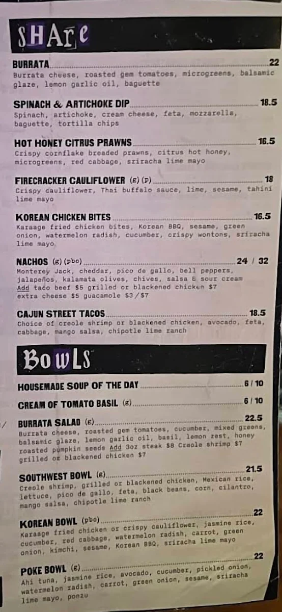 Menu, Victoria's Tavern Downtown