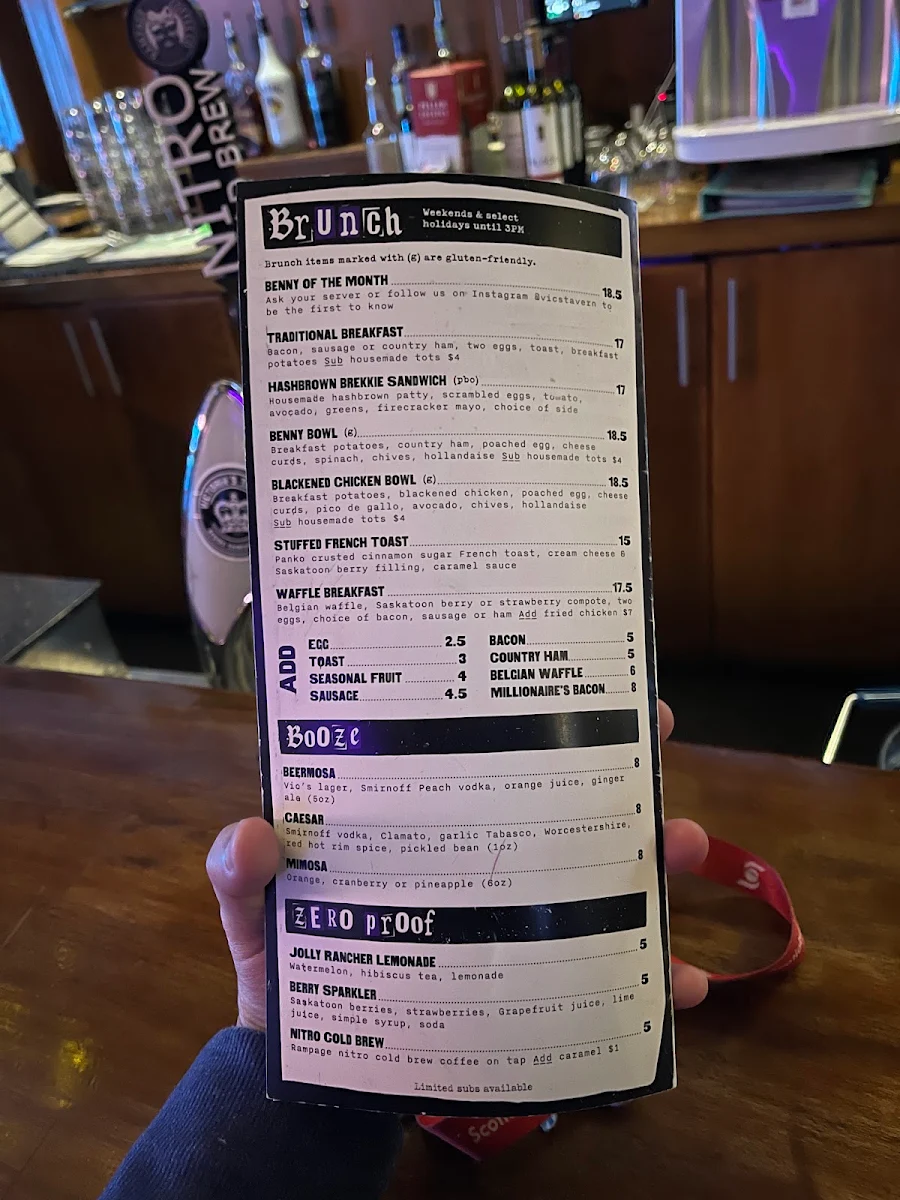 Menu, Victoria's Tavern Downtown