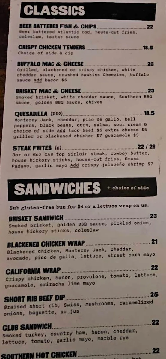 Menu, Victoria's Tavern Downtown