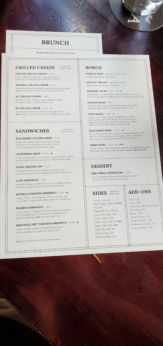 Menu, Victoria's Tavern Downtown