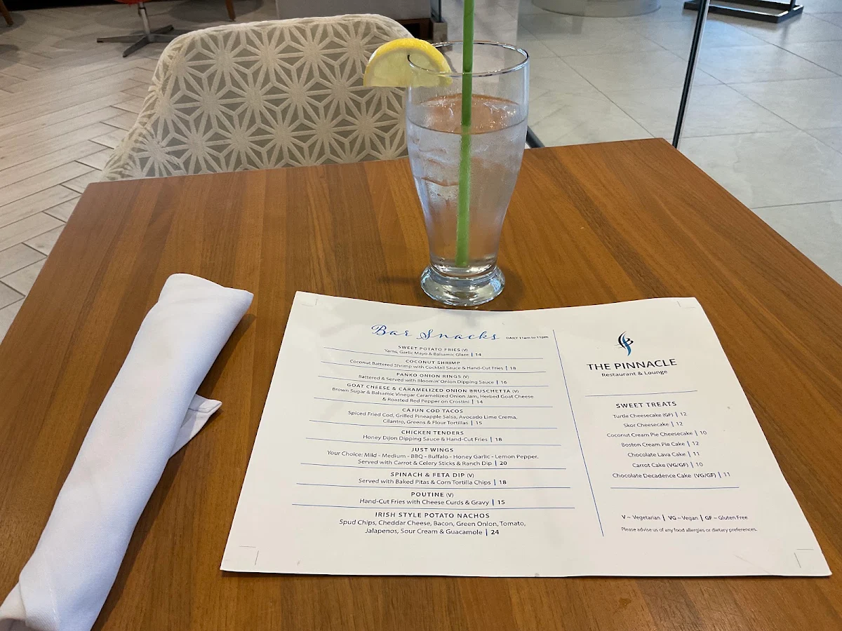 Menu, Pinnacle Restaurant & Lounge