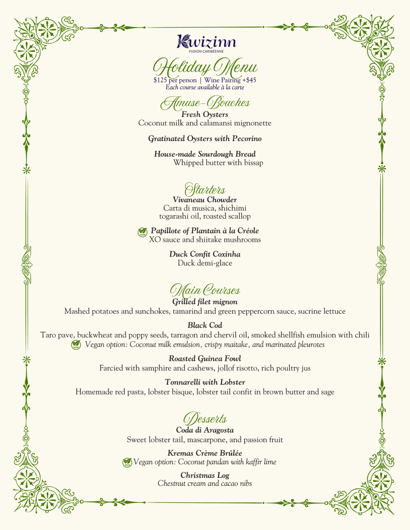 Menu, Kwizinn Vieux-Montréal