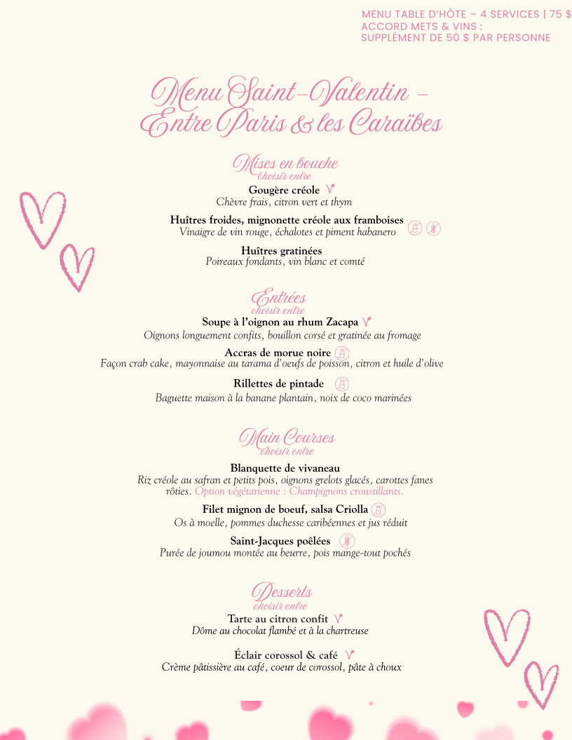 Menu, Kwizinn Vieux-Montréal