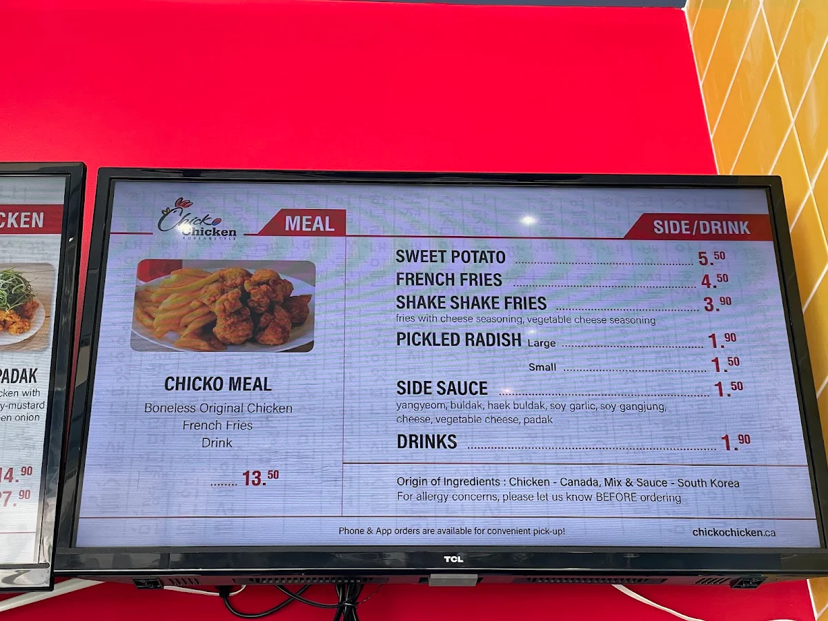 Menu, Chicko Chicken (Market Crossing)
