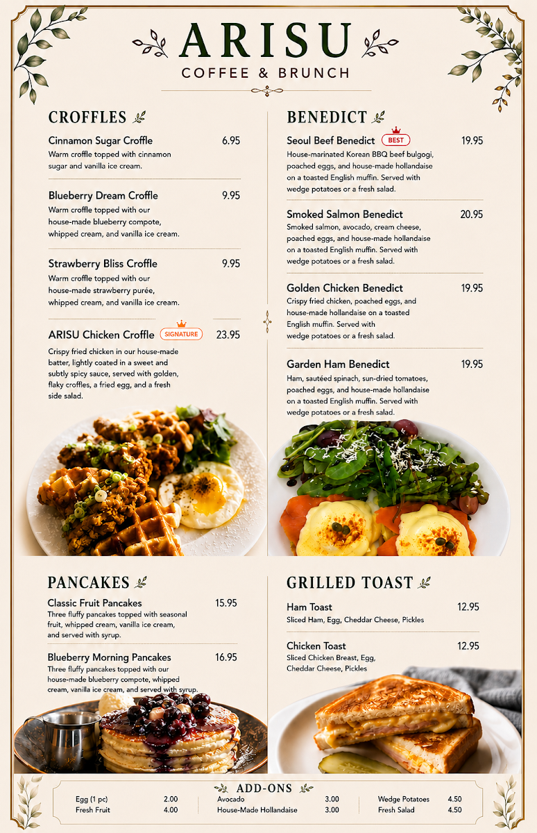 Menu, ARISU COFFEE & BRUNCH