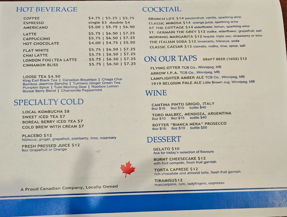 Menu, Bluestone Cottage Bakery Cafe