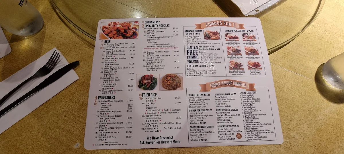 Menu, Moon Wok
