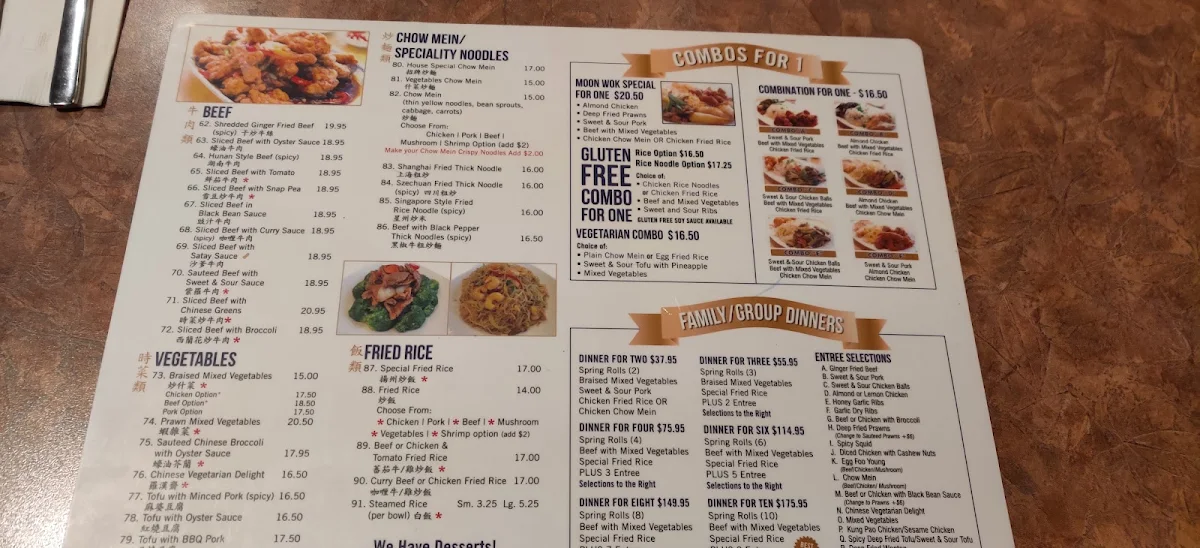 Menu, Moon Wok