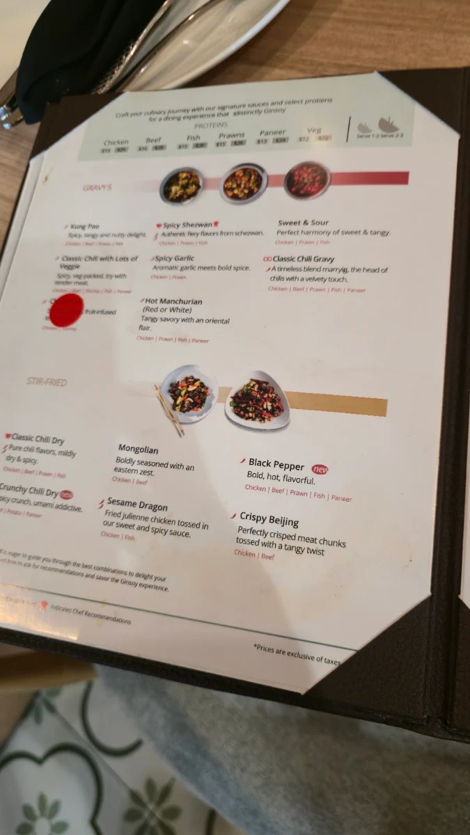 Menu, Ginsoy Extreme Chinese Calgary
