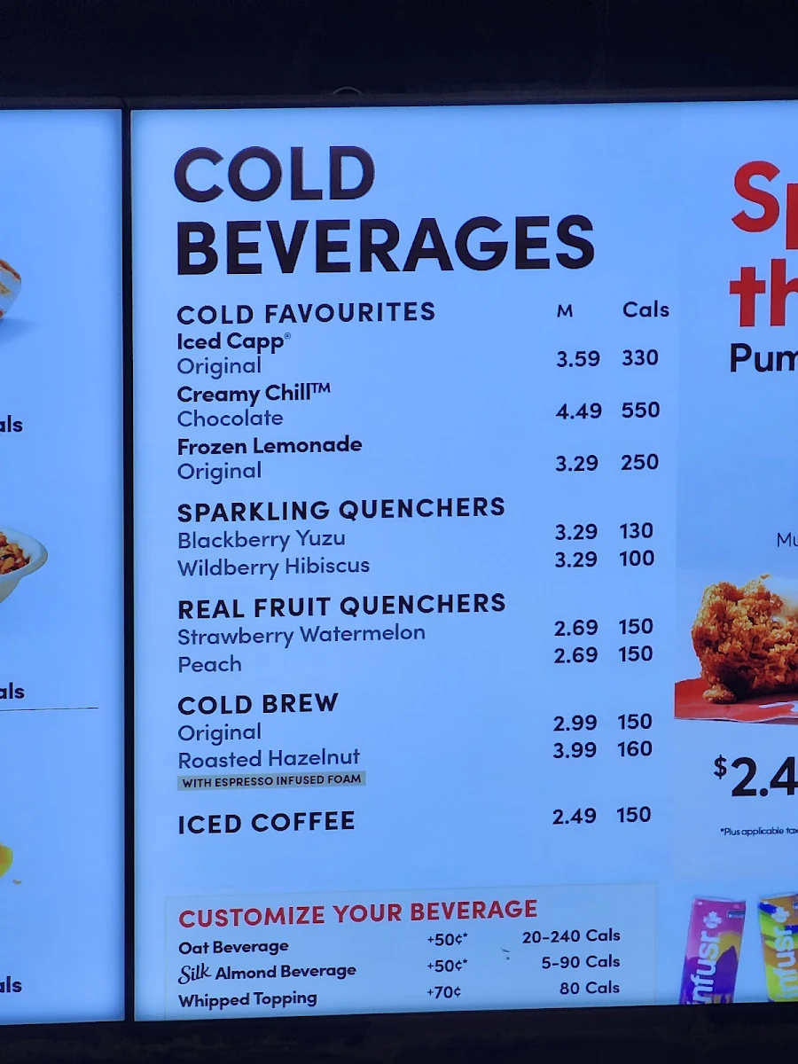 Menu, Tim Hortons
