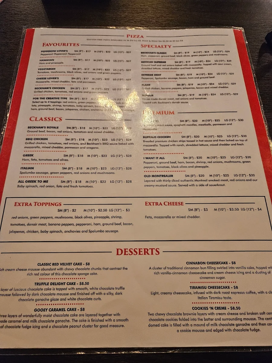 Menu, Beckham's Pub & Eatery