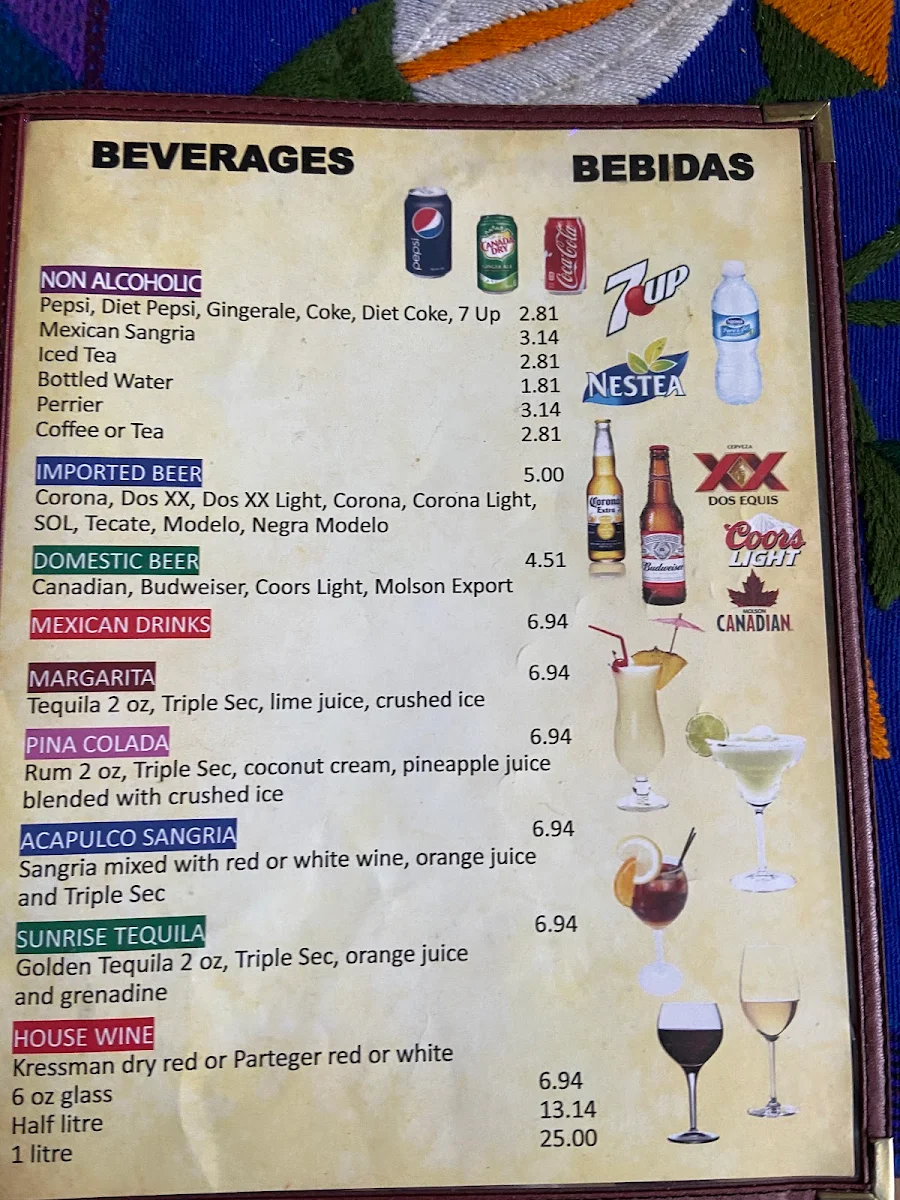 Menu, La Casa Mexicana