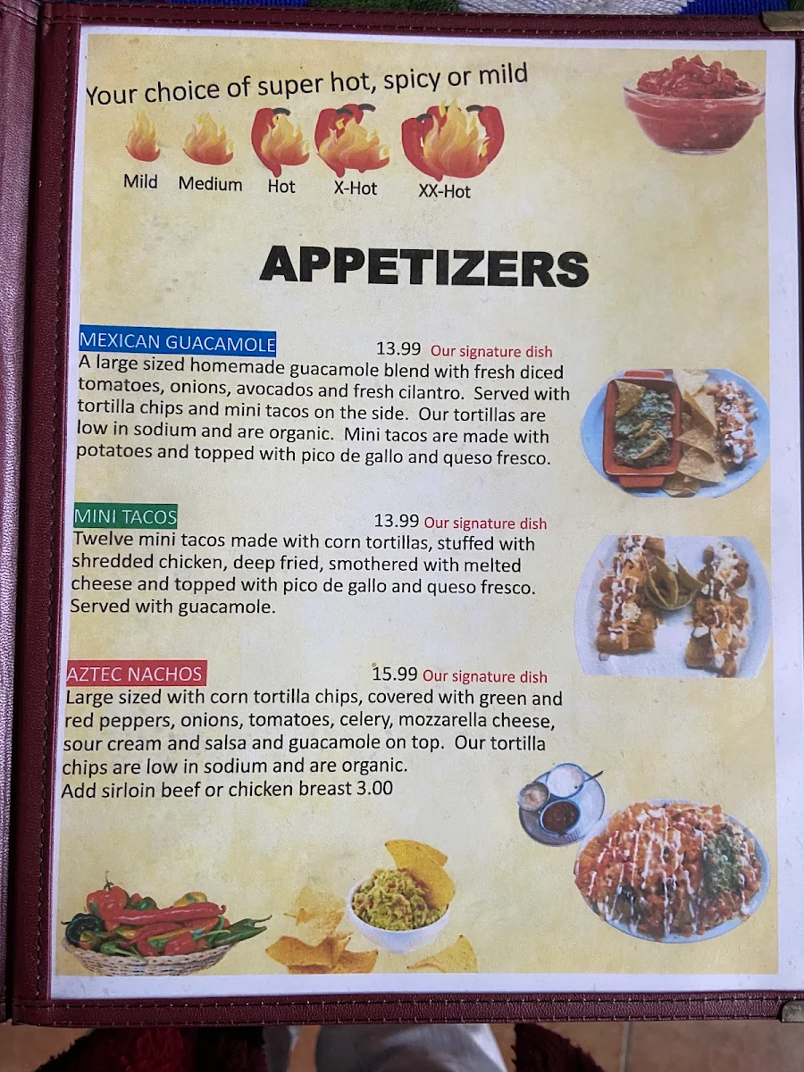 Menu, La Casa Mexicana