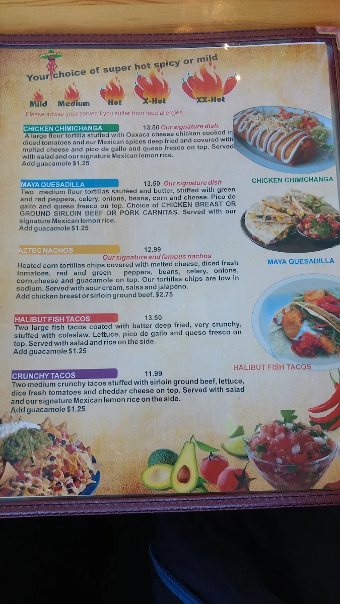 Menu, La Casa Mexicana