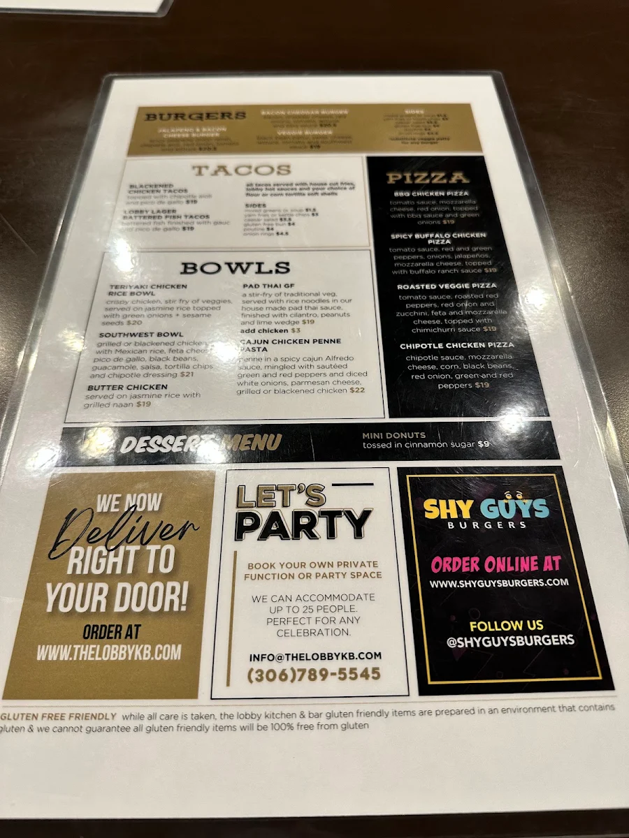 Menu, The Lobby Kitchen & Bar