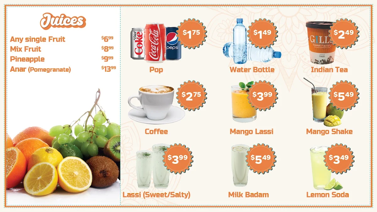 Menu, Gillz Sweet Factory