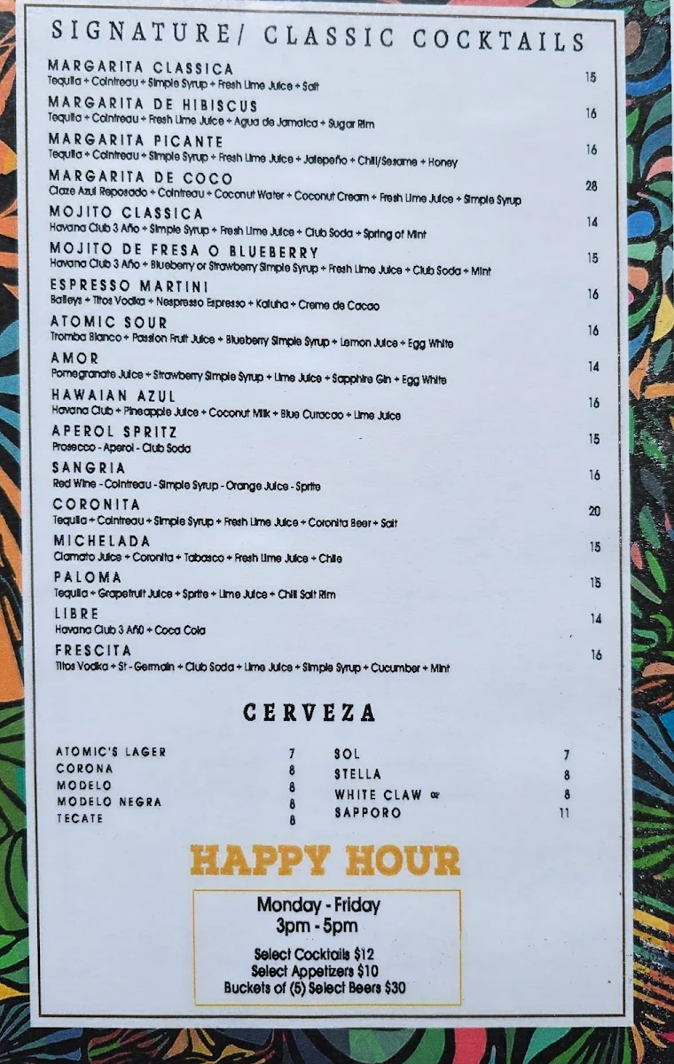 Menu, Atomic 10
