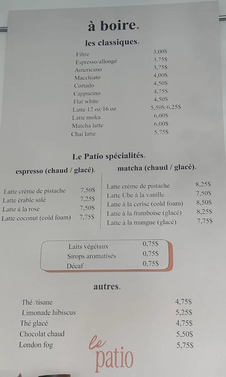 Menu, Le Patio