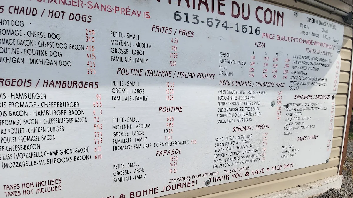 Menu, La Patate Du Coin
