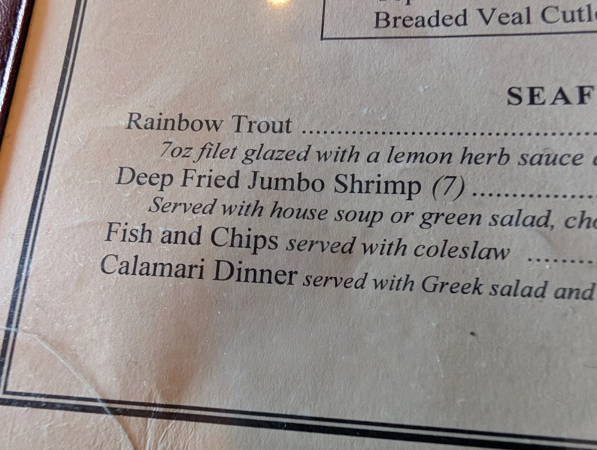 Menu, Astros Restaurant