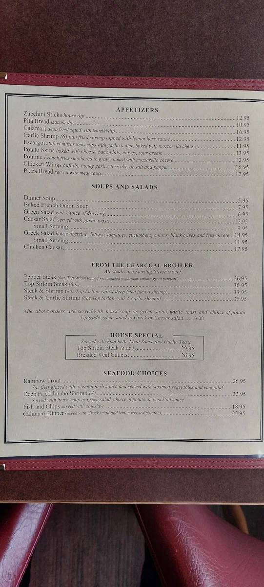 Menu, Astros Restaurant